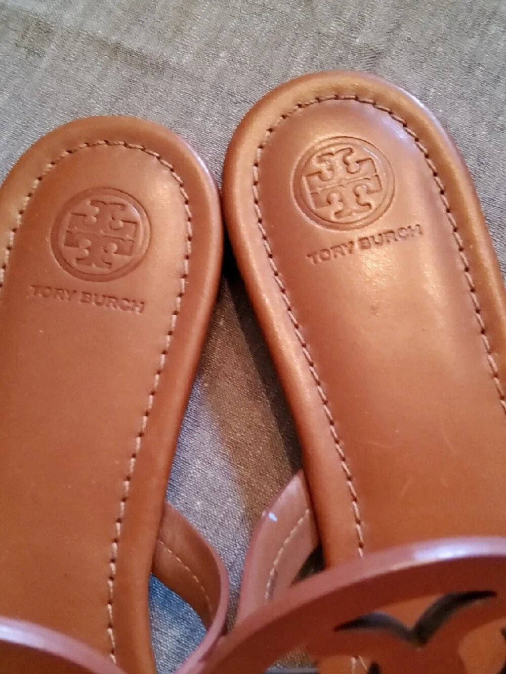 Tory Burch Brown Leather Logo Thong Sandals